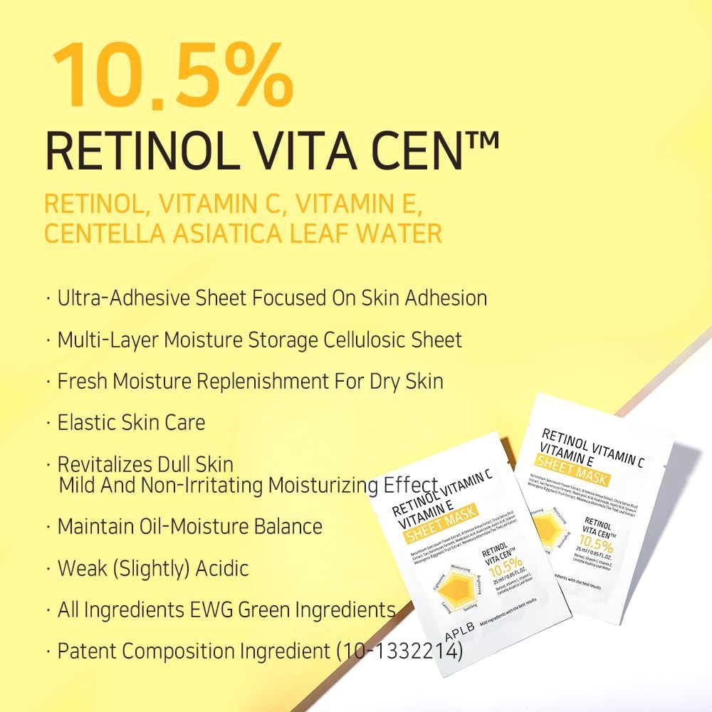 Máscara facial em tecido com retinol, vitamina C e E [25ml]